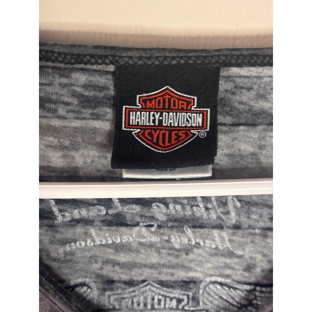 Harley Davidson Womens Tank Top 2X Gray Striped Viking Land Brainerd MN V-Neck - Picture 4 of 8